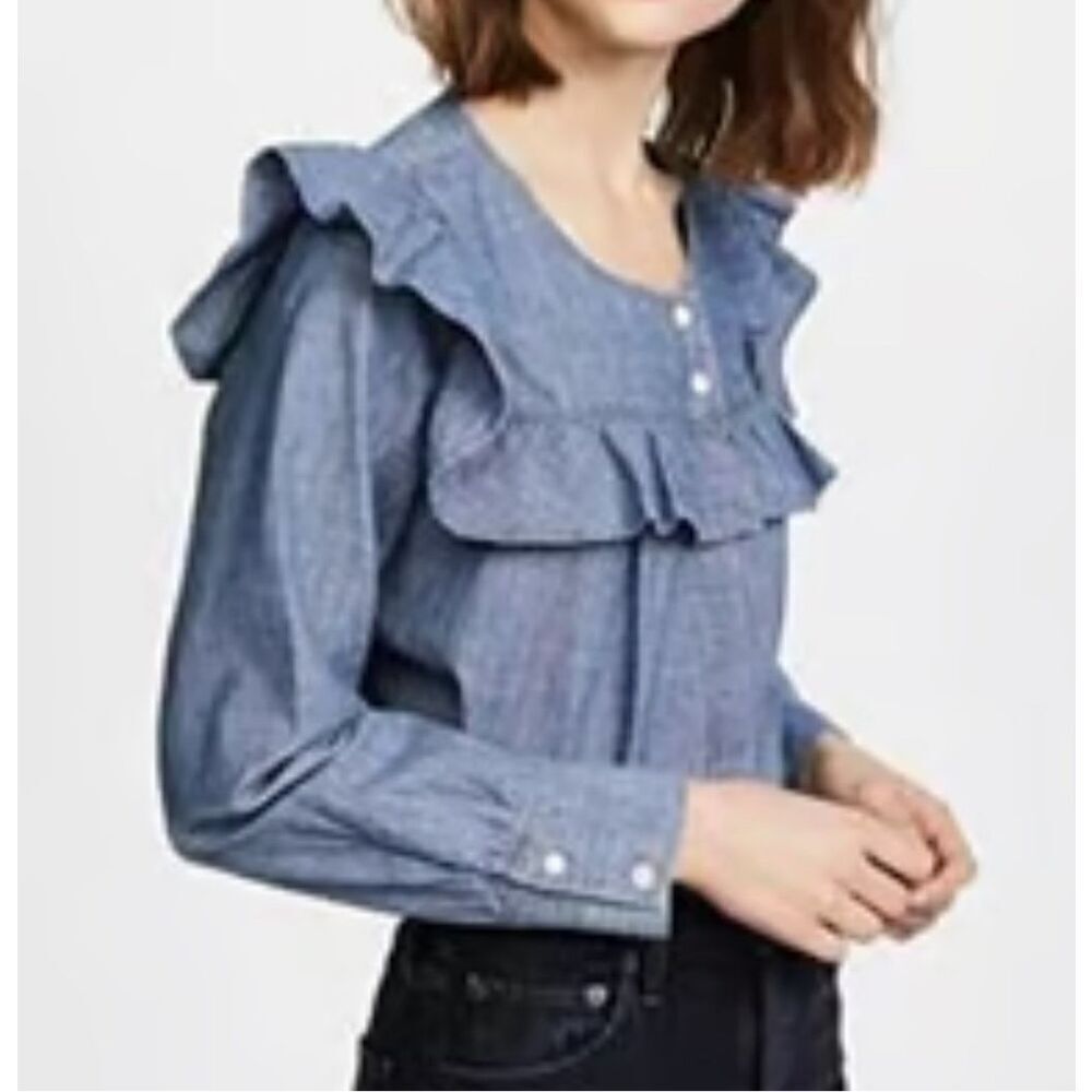 MADEWELL Chambray Ruffled Blouse NWOT